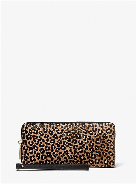 Large Leopard Print Calf Hair Continental Wallet 